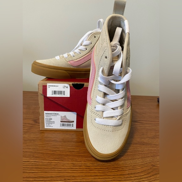 Vans Other - Vans Ashwood Hi Decon Beige High-Top Sneakers with Pink Stripe